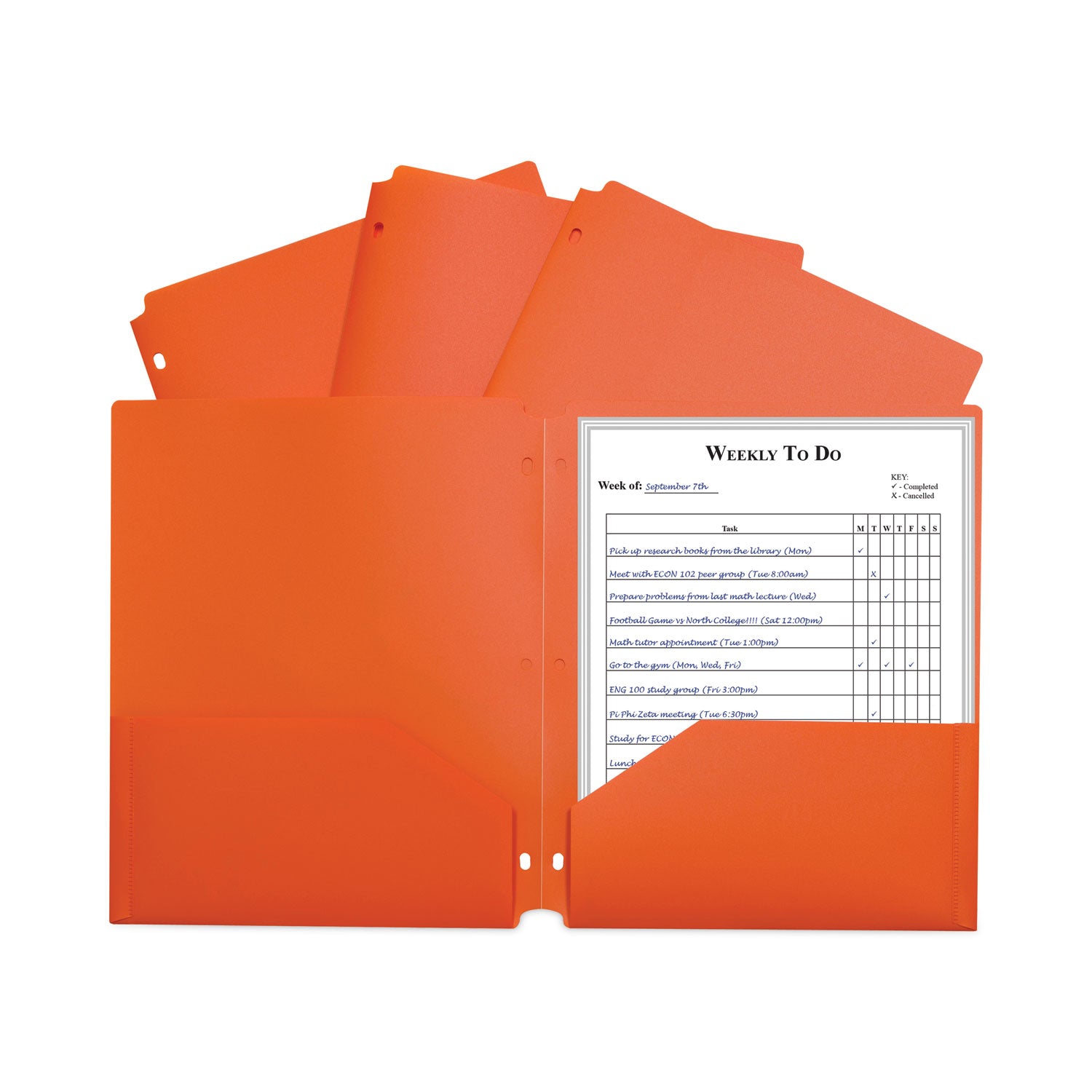 Two-Pocket Heavyweight Poly Portfolio Folder with Three-Hole Punch, Accommodates 11 x 8.5 Sheets, Orange, 25/Box