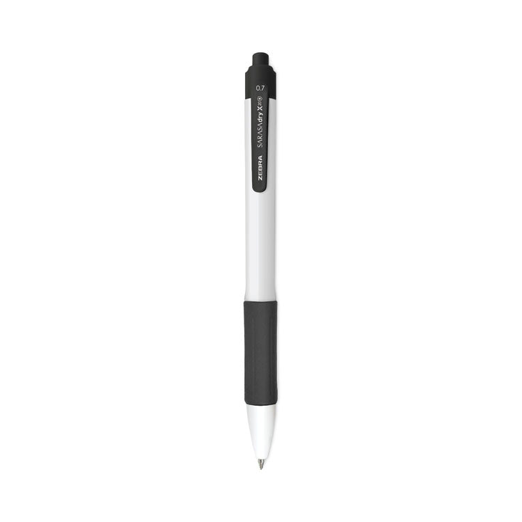 Zebra - Sarasa Dry X20+ Gel Pen, Retractable, Fine 0.7 mm, Black Ink, White Barrel, Dozen
