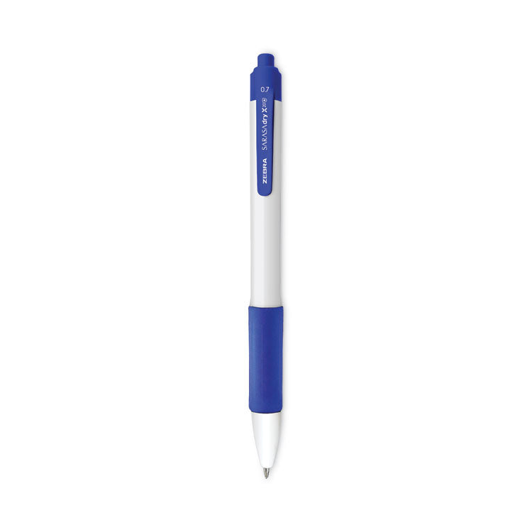 Zebra - Sarasa Dry X20+ Gel Pen, Retractable, Fine 0.7 mm, Blue Ink, White Barrel, Dozen