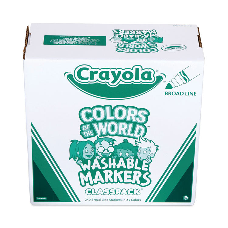 Crayola - Colors of the World Washable Markers Classpack, Broad Bullet Tip, Assorted Colors, 240/Pack