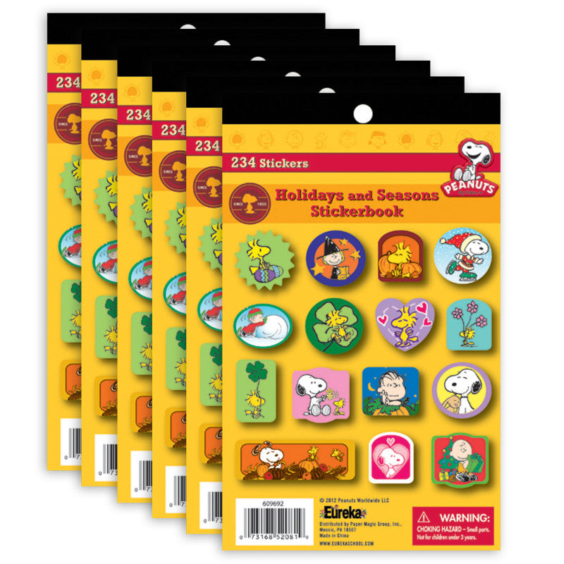 EUREKA - Peanuts® Seasons and Holidays Sticker Book, Pack of 6