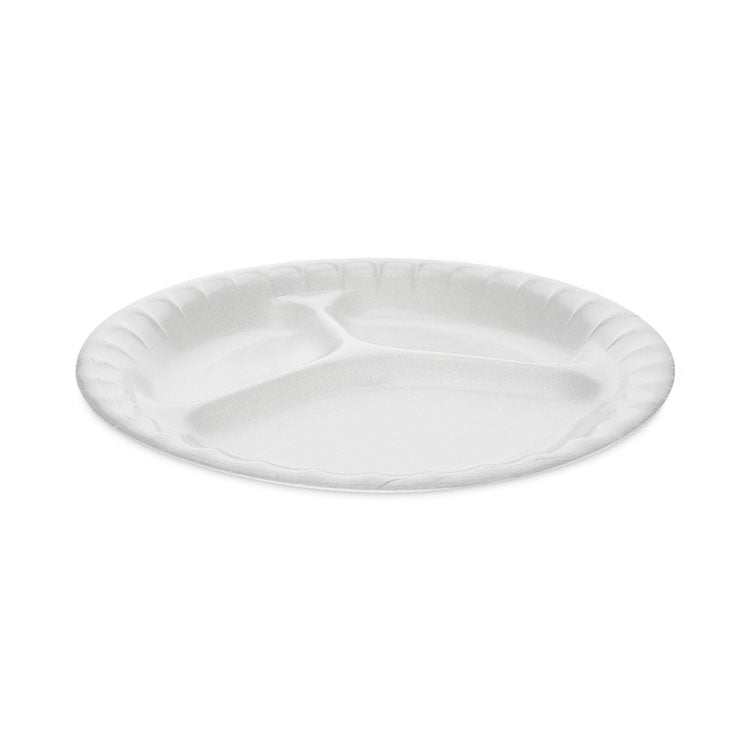 Pactiv Evergreen - Placesetter Deluxe Laminated Foam Dinnerware, 3-Compartment Plate, 8.88" dia, White, 500/Carton
