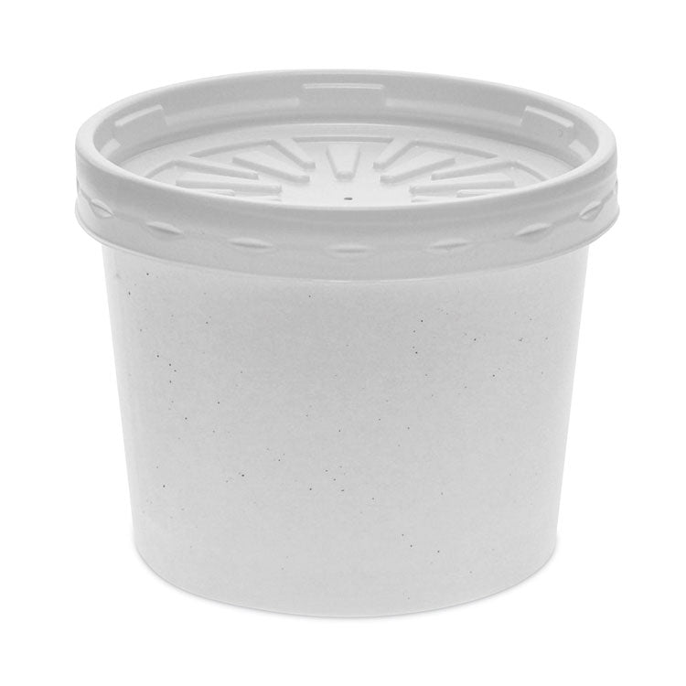 Pactiv Evergreen - Paper Round Food Container and Lid Combo, 12 oz, 3.75" Diameter x 3h", White, 250/Carton