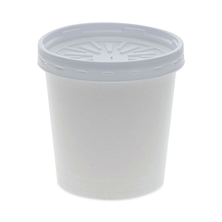 Pactiv Evergreen - Paper Round Food Container and Lid Combo, 16 oz, 3.75" Diameter x 3.88h", White, 250/Carton