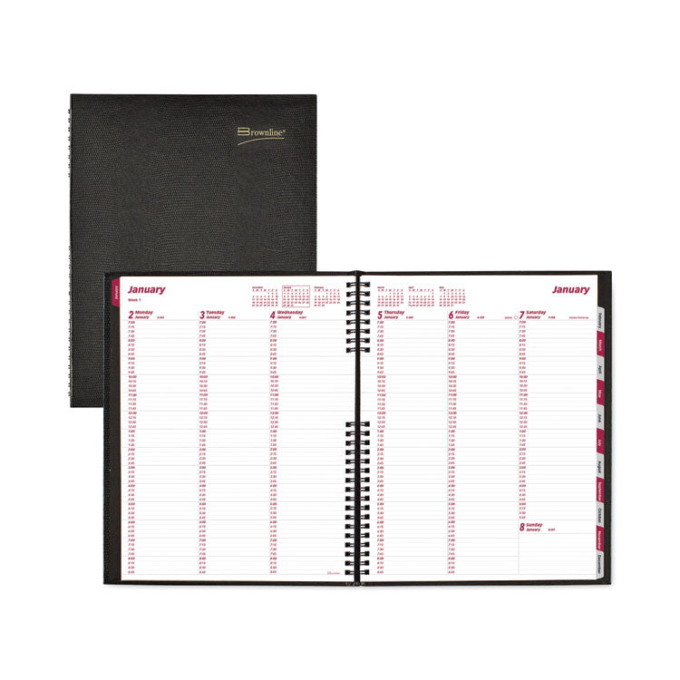 Brownline - CoilPro Weekly Appointment Book in Columnar Format, 11 x 8.5, Black Lizard-Look Cover, 12-Month (Jan to Dec): 2024