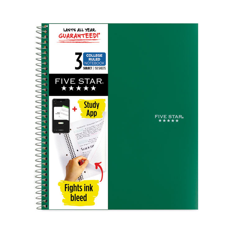 Five Star - Wirebound Notebook with Four Pockets, 3-Subject, Medium/College Rule, Randomly Assorted Cover Color, (150) 11 x 8.5 Sheets
