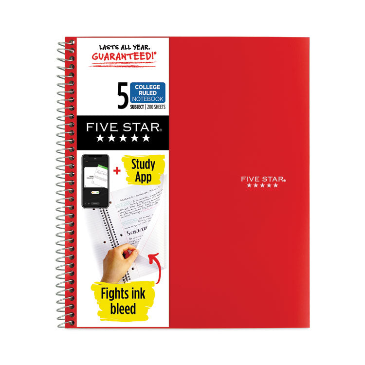 Five Star - Wirebound Notebook with Eight Pockets, 5-Subject, Medium/College Rule, Randomly Assorted Cover Color, (200) 11 x 8.5 Sheets