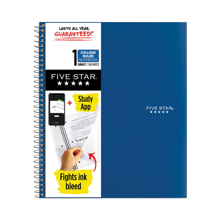Five Star - Wirebound Notebook with Two Pockets, 1-Subject, Medium/College Rule, Randomly Assorted Cover Color, (100) 11 x 8.5 Sheets