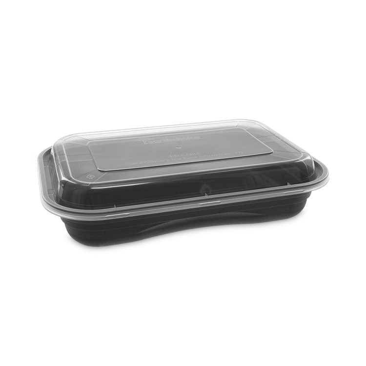 Pactiv Evergreen - EarthChoice Versa2Go Microwaveable Container, 27 oz, 8.4 x 5.6 x 1.4, Black/Clear, Plastic, 150/Carton