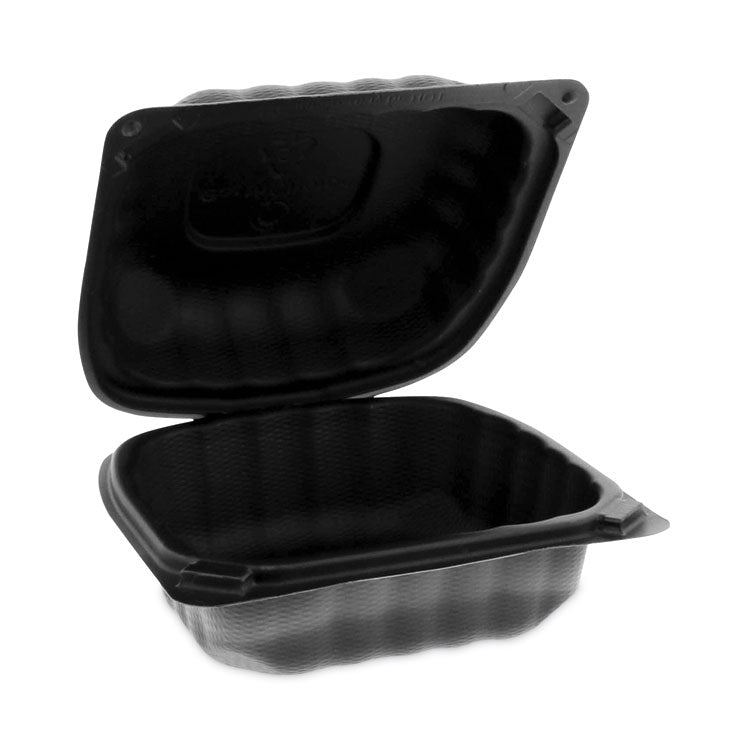 Pactiv Evergreen - EarthChoice SmartLock Microwavable MFPP Hinged Lid Container, 5.75 x 5.95 x 3.1, Black, Plastic, 400/Carton