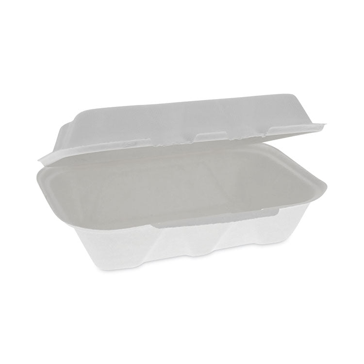 Pactiv Evergreen - EarthChoice Bagasse Hinged Lid Container, Dual Tab Lock, 9.1 x 6.1 x 3.3, Natural, Sugarcane, 150/Carton