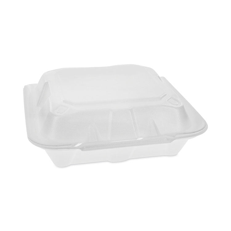 Pactiv Evergreen - Vented Foam Hinged Lid Container, Dual Tab Lock Economy, 8.42 x 8.15 x 3, White, 150/Carton