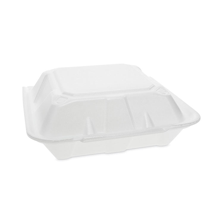 Pactiv Evergreen - Vented Foam Hinged Lid Container, Dual Tab Lock, 9.13 x 9 x 3.25, White, 150/Carton