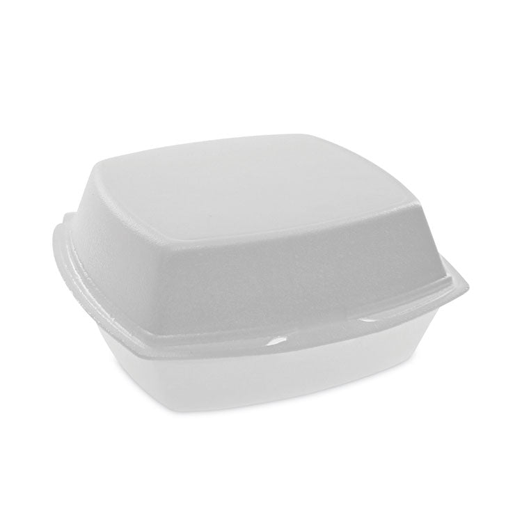 Pactiv Evergreen - Foam Hinged Lid Container, Single Tab Lock, 6.38 x 6.38 x 3, White, 500/Carton