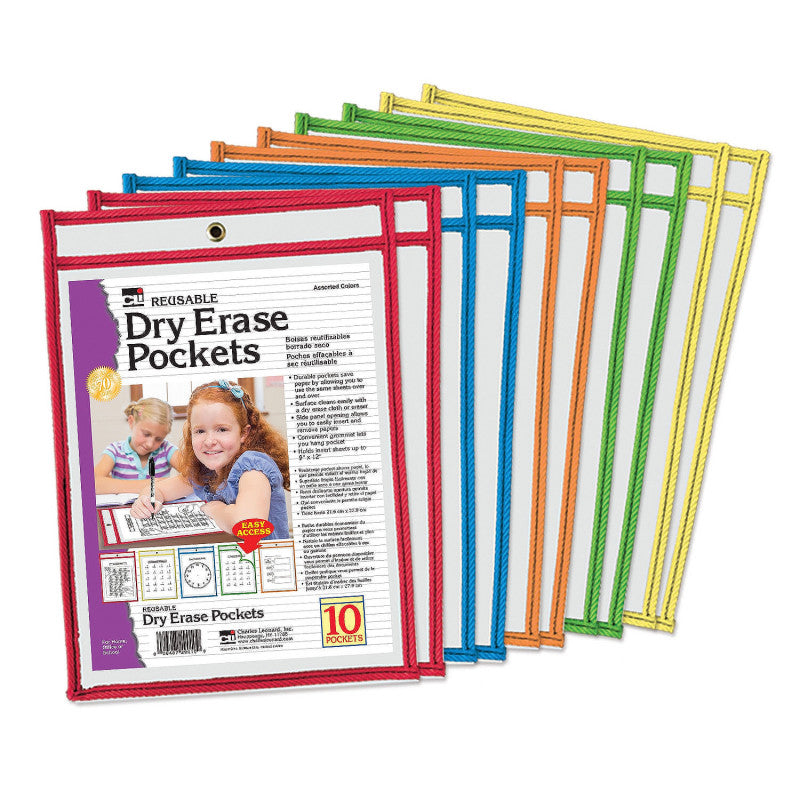 CHARLES LEONARD - Reusable Dry Erase Pockets, Set of 10