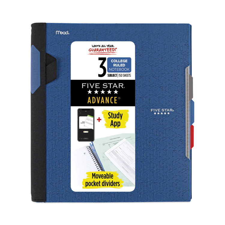 Five Star - Advance Wirebound Notebook, Six Pockets, 3-Subject, Medium/College Rule, Randomly Assorted Cover Color, (150) 11 x 8.5 Sheets