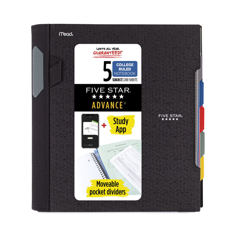 Five Star - Advance Wirebound Notebook, Ten Pockets, 5-Subject, Medium/College Rule, Randomly Assorted Cover Color, (200) 11 x 8.5 Sheets