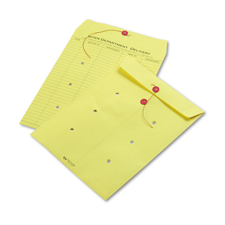 Quality Park - Colored Paper String and Button Interoffice Envelope, #97, One-Sided Five-Column Format, 10 x 13, Yellow, 100/Box