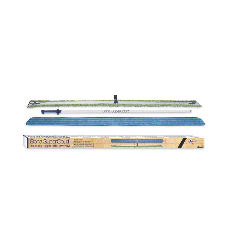 Bona - SuperCourt Athletic Floor Care System, 60" Wide  Microfiber Head, 66" Silver/Blue Aluminum Handle