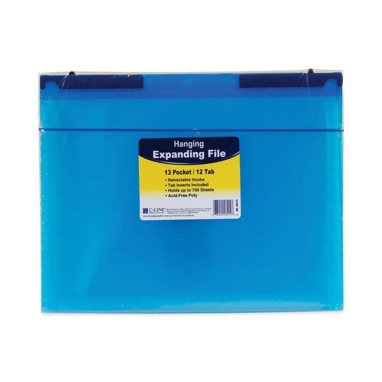 C-Line - Expanding File with Hang Tabs, Pre-Printed Index-Tab Inserts, 12 Sections, 1" Capacity, Letter Size, 1/6-Cut Tabs, Blue