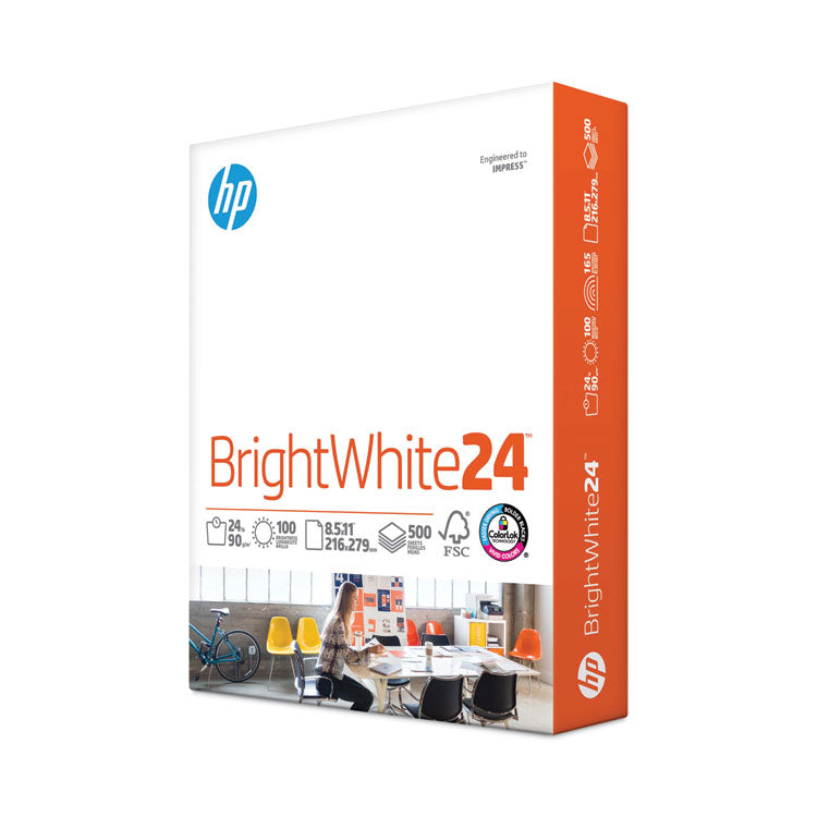 HP Papers - Brightwhite24 Paper, 100 Bright, 24 lb Bond Weight, 8.5 x 11, Bright White, 500/Ream