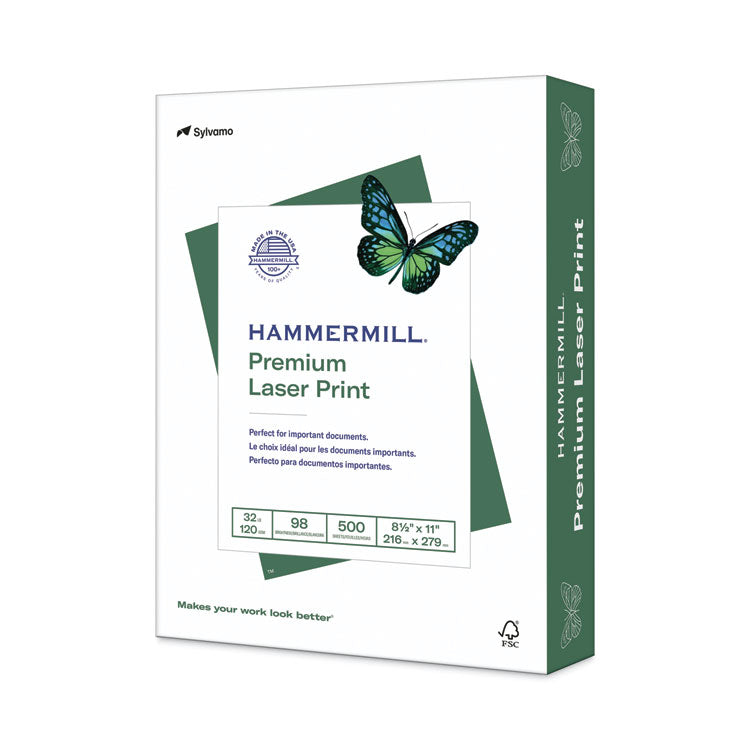 Hammermill - Premium Laser Print Paper, 98 Bright, 32 lb Bond Weight, 8.5 x 11, White, 500/Ream
