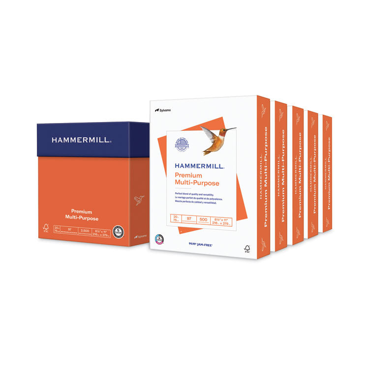 Hammermill - Premium Multipurpose Print Paper, 97 Bright, 20 lb Bond Weight, 8.5 x 11, White, 500 Sheets/Ream, 5 Reams/Carton