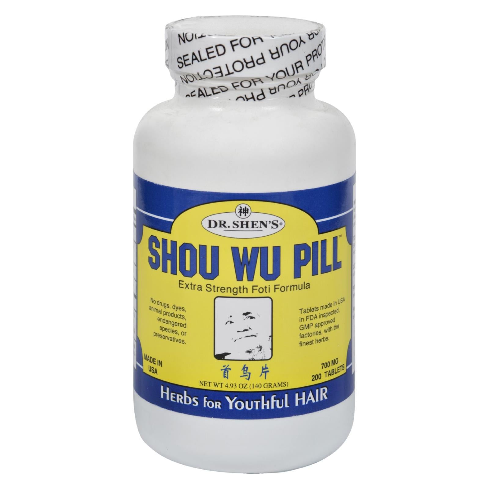 Dr. Shen's Shou Wu Youthful Hair Pill - 700 Mg - 200 Tablets