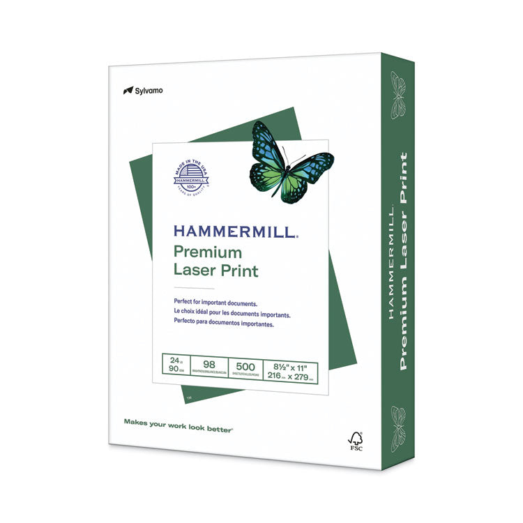 Hammermill - Premium Laser Print Paper, 98 Bright, 24 lb Bond Weight, 8.5 x 11, White, 500/Ream