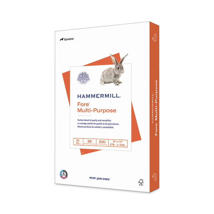 Hammermill - Fore Multipurpose Print Paper, 96 Bright, 20 lb Bond Weight, 11 x 17, White, 500/Ream