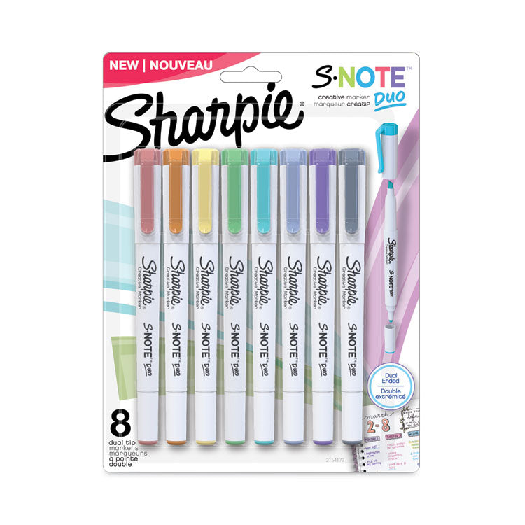 Sharpie - S-Note Creative Markers, Assorted Ink Colors, Bullet/Chisel Tip, White Barrel, 8/Pack