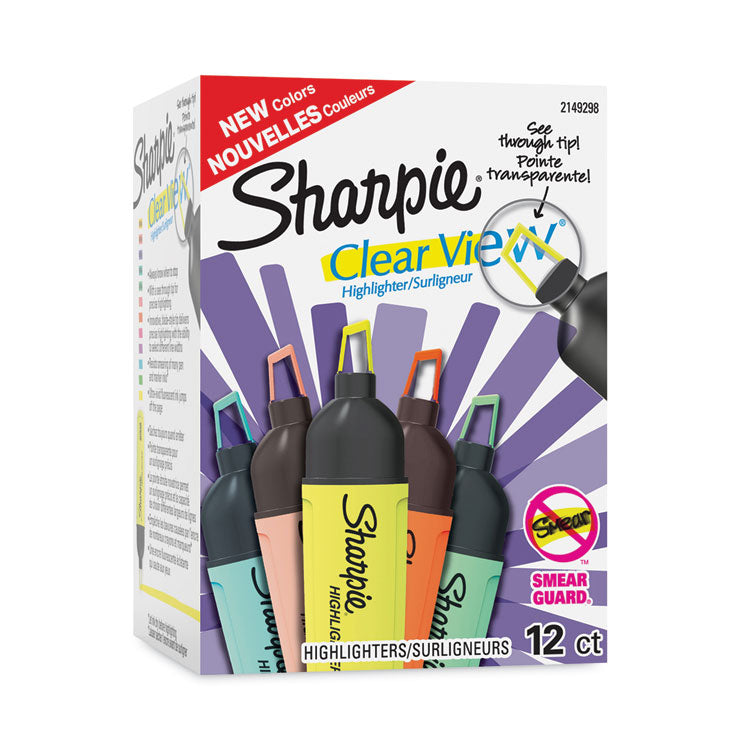 Sharpie - Clearview Tank-Style Highlighter, Assorted Ink Colors, Chisel Tip, Assorted Barrel Colors, 12/Pack