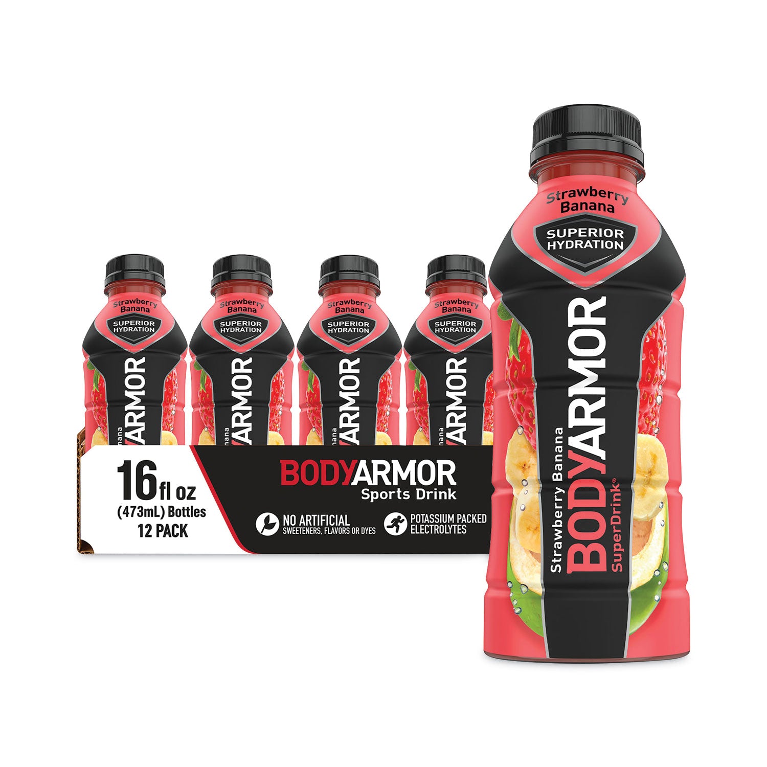 SuperDrink Sports Drink, Strawberry Banana, 16 oz Bottle, 12/Pack