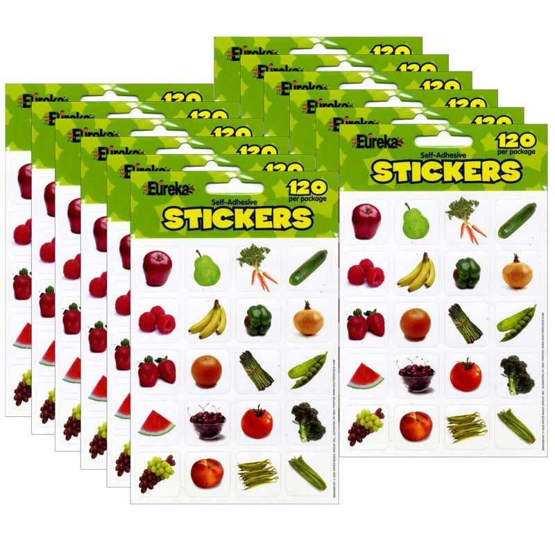 EUREKA - Fruits & Vegetables Theme Stickers, 120 Per Pack, 12 Packs