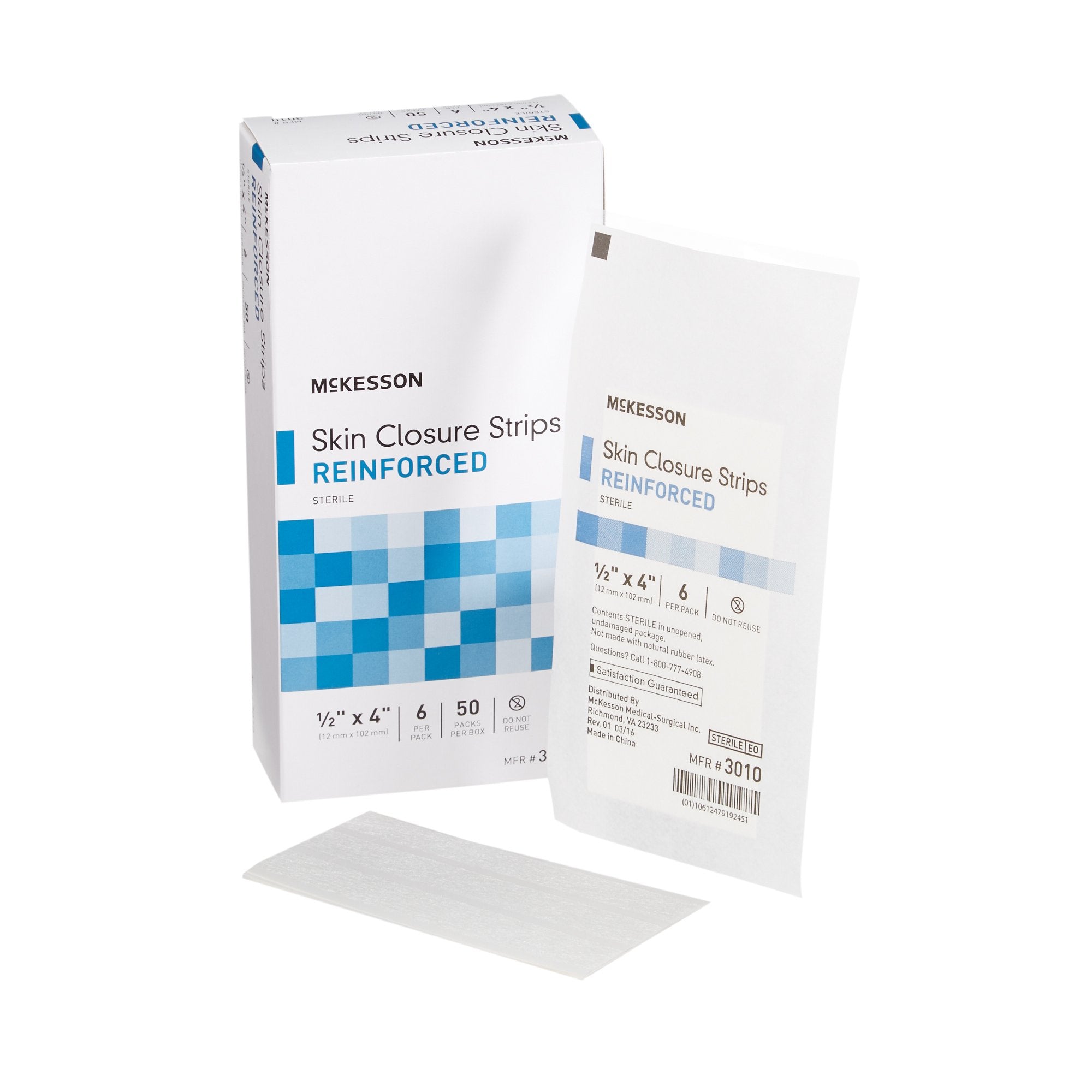 McKesson Brand - Skin Closure Strip McKesson 1/2 X 4 Inch Nonwoven Material Reinforced Strip White [1/PK]