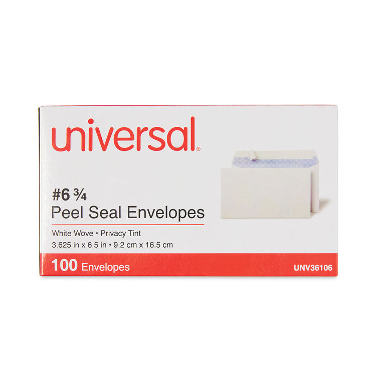 Universal - Peel Seal Strip Security Tint Business Envelope, #6 3/4, Square Flap, Self-Adhesive Closure, 3.63 x 6.5, White, 100/Box