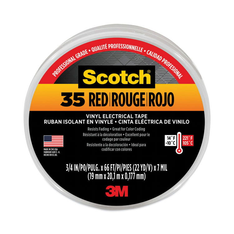 3M - Scotch 35 Vinyl Electrical Color Coding Tape, 3" Core, 0.75" x 66 ft, Red