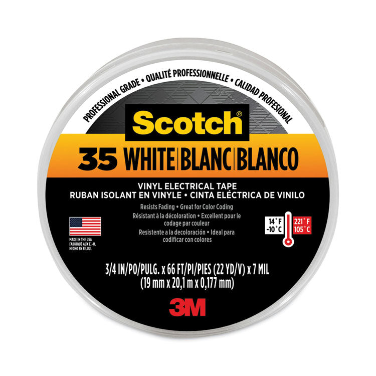 3M - Scotch 35 Vinyl Electrical Color Coding Tape, 3" Core, 0.75" x 66 ft, White