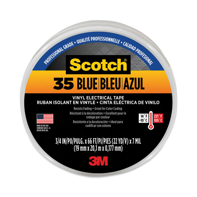 3M - Scotch 35 Vinyl Electrical Color Coding Tape, 3" Core, 0.75" x 66 ft, Blue