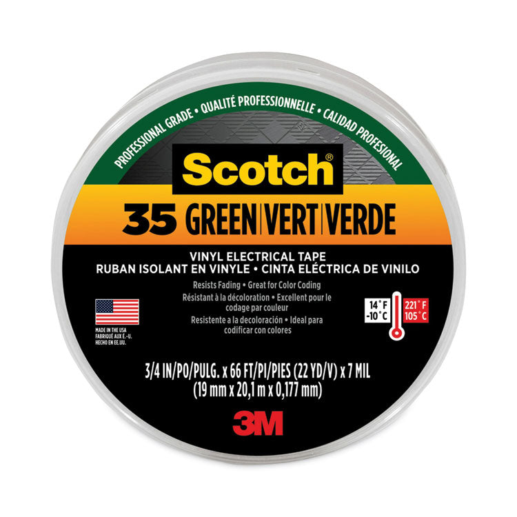 3M - Scotch 35 Vinyl Electrical Color Coding Tape, 3" Core, 0.75" x 66 ft, Green