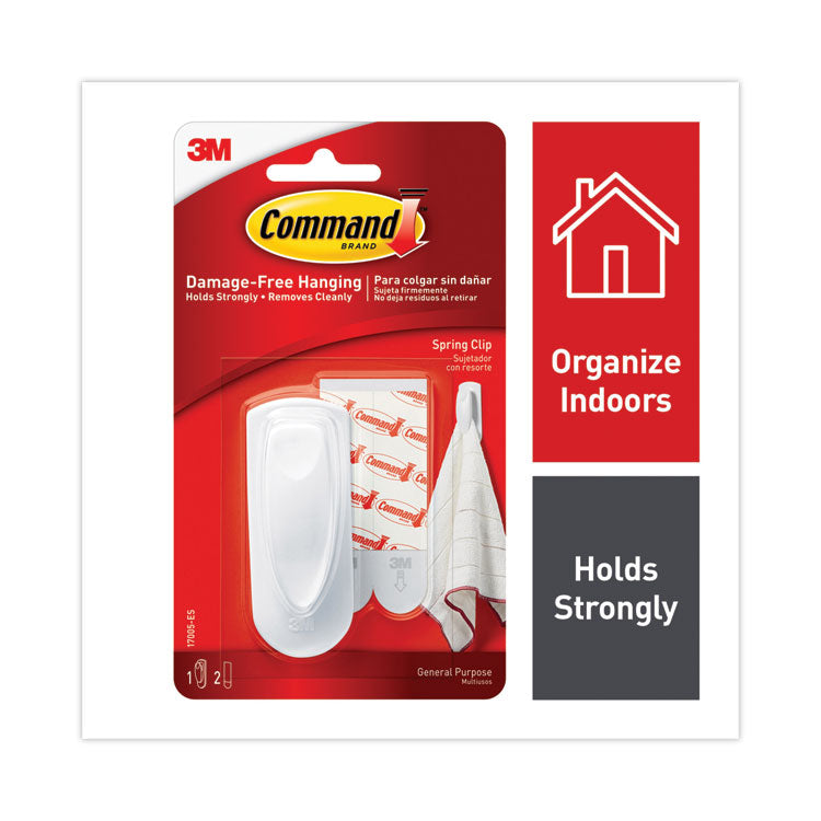 Command - Spring Hook, 1 1/8w x 3/4d x 3h, White, 1 Hook/Pack