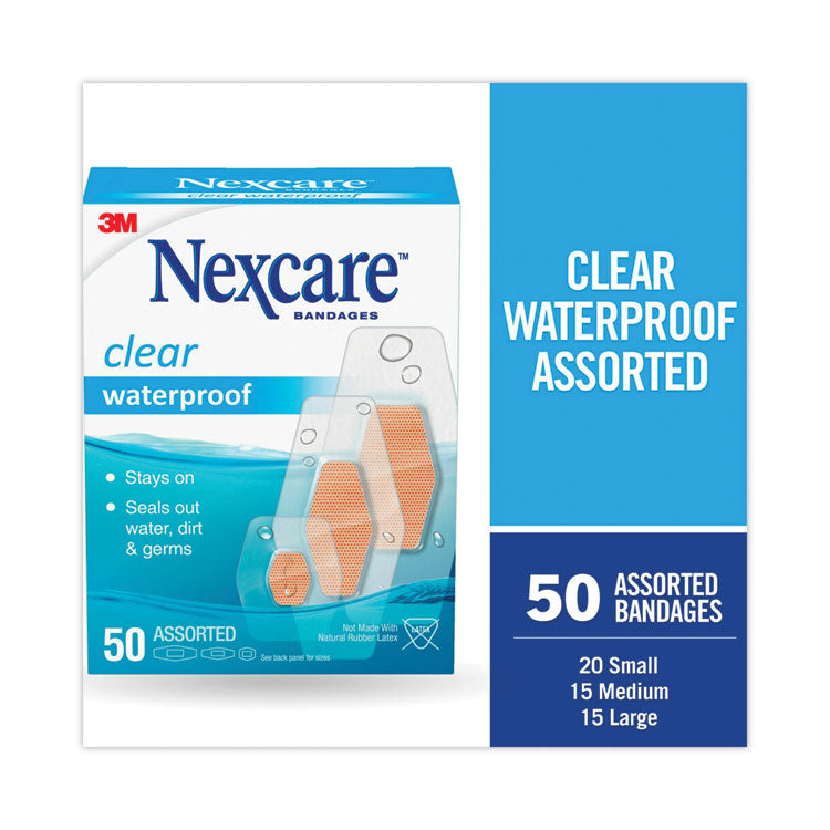 3M Nexcare - Waterproof, Clear Bandages, Assorted Sizes, 50/Box