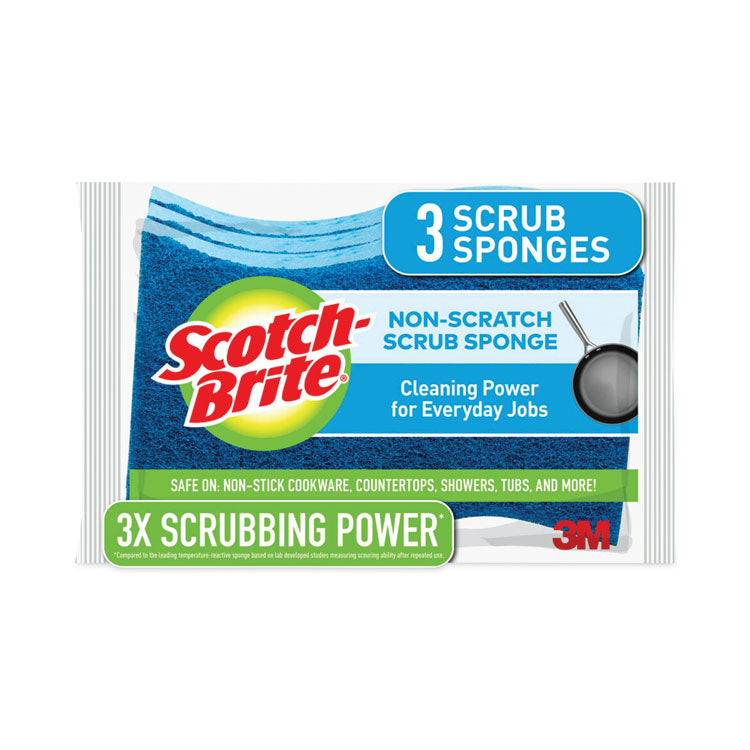 Scotch-Brite - Non-Scratch Multi-Purpose Scrub Sponge, 4.4 x 2.6, 0.8" Thick, Blue, 3/Pack