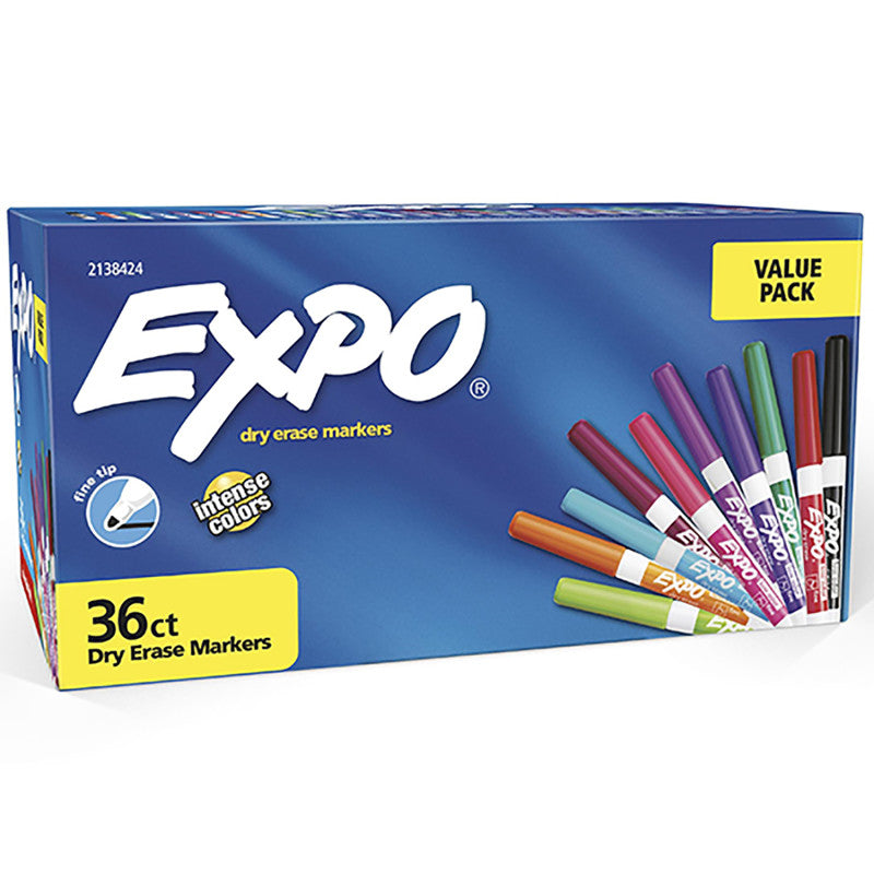 EXPO - Dry Erase Markers, Whiteboard Markers with Low Odor Ink, Fine Tip, Assorted Vibrant Colors, 36 Count