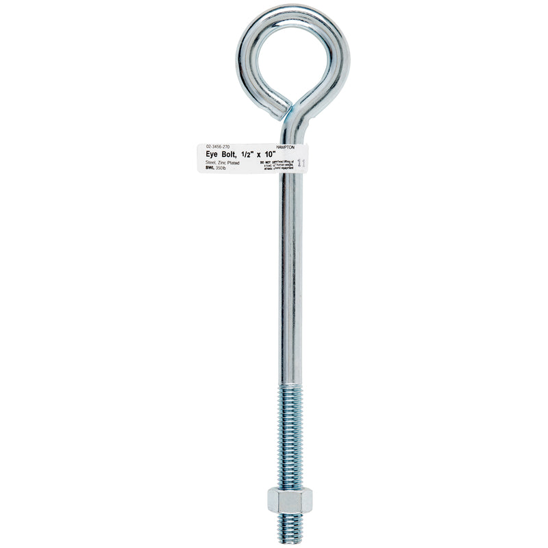 HAMPTON - Hampton 1/2 in. X 10 in. L Zinc-Plated Steel Eyebolt Nut Included - Case of 5