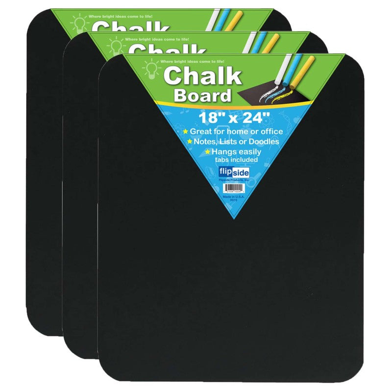 FLIPSIDE PRODUCTS - Chalk Board, Black, 18" x 24", Pack of 3