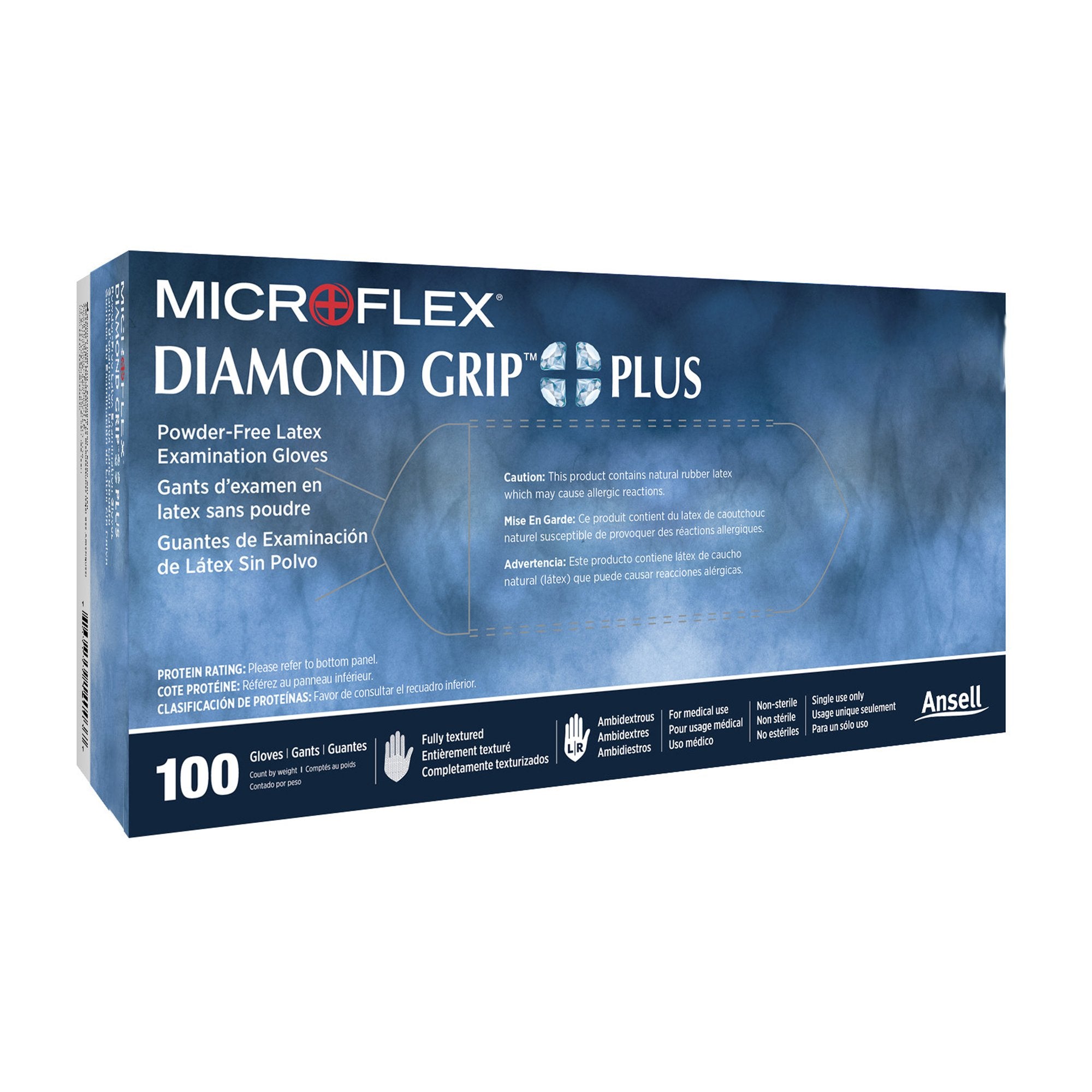 Microflex Medical - Exam Glove Diamond Grip Plus™ Large NonSterile Latex Standard Cuff Length Fully Textured White Not Rated [100/BX]