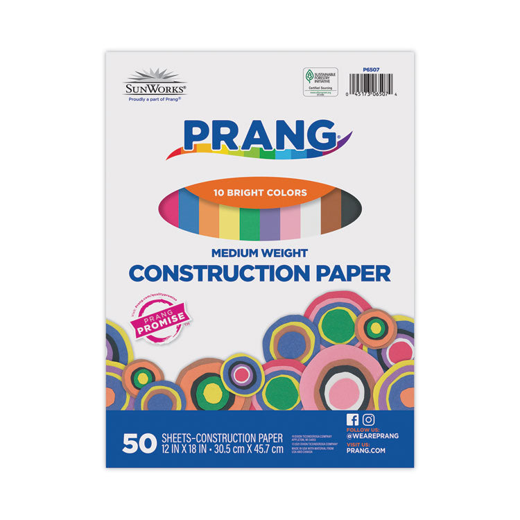 SunWorks - Construction Paper, 58 lb Text Weight, 12 x 18, Assorted, 50/Pack
