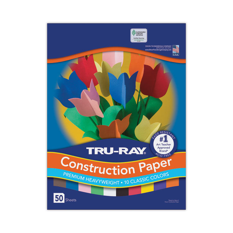 Pacon - Tru-Ray Construction Paper, 76 lb Text Weight, 12 x 18, Assorted Standard Colors, 50/Pack