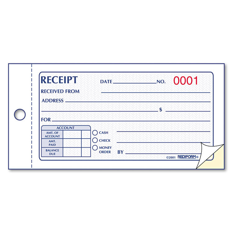 Rediform - Small Money Receipt Book, Two-Part Carbonless, 2.75 x 5, 50 Forms Total